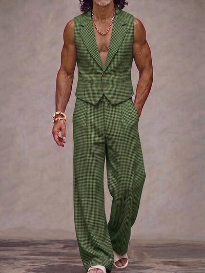Modern Plaid Suit Vest and Pants Set