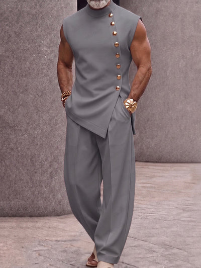 Refined Button Design Sleeveless Top and Pants Set