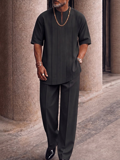 Smart Casual Pleated Front T-Shirt Pants Set