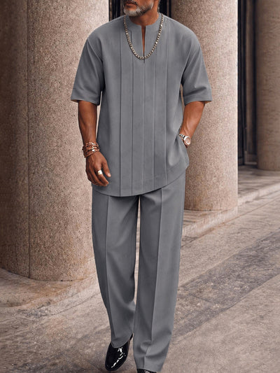 Smart Casual Pleated Front T-Shirt Pants Set