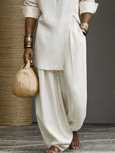 Minimalist 100% Cotton Slit Longline Top Pants Set