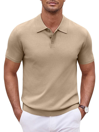 Classic Solid Color Knit Polo Shirt