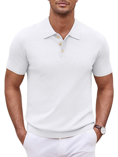 Classic Solid Color Knit Polo Shirt