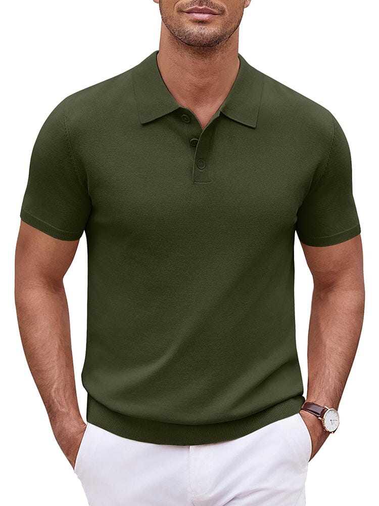 Classic Solid Color Knit Polo Shirt