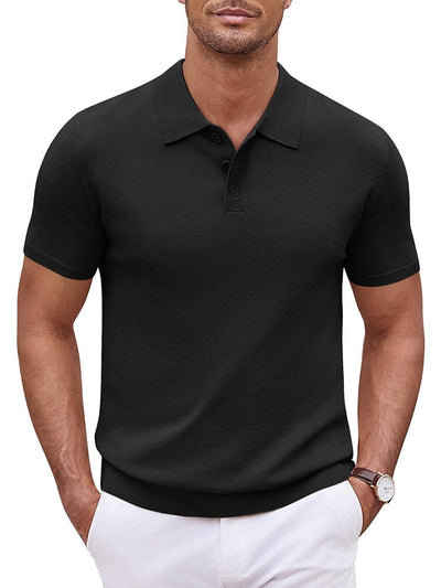 Classic Solid Color Knit Polo Shirt