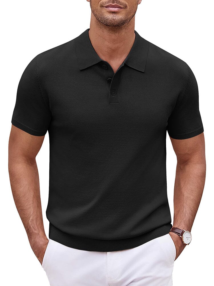 Classic Solid Color Knit Polo Shirt