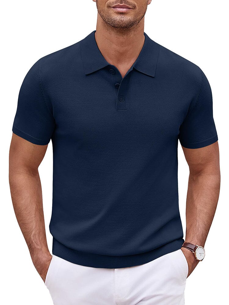Classic Solid Color Knit Polo Shirt