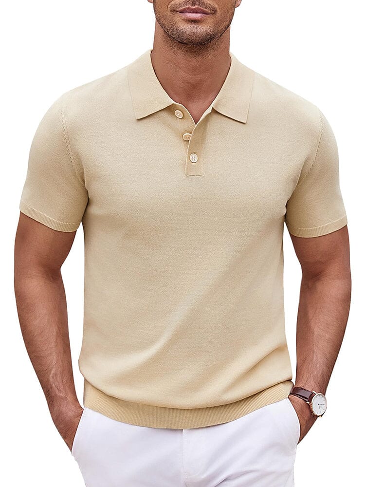 Classic Solid Color Knit Polo Shirt