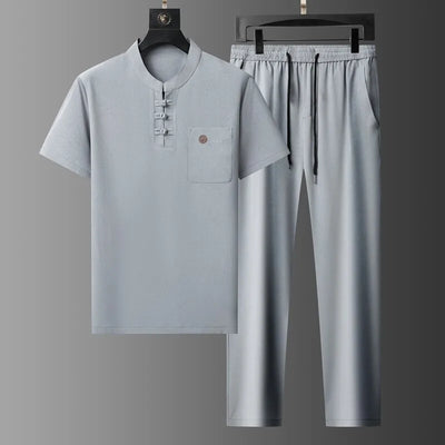 2025 Summer New Fashion Trend Breathable Cotton and Linen Suit Men's Leisure Loose Sports Large Size High Quality Two-Piece Set