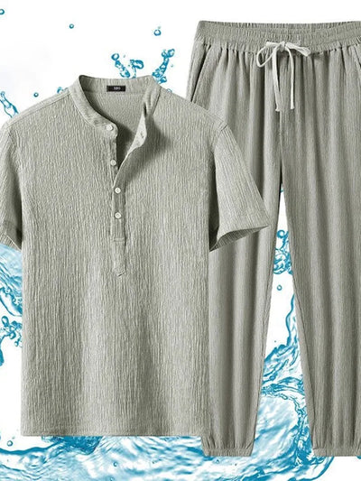 Summer Solid Color Ice Silk Sports Breathable Short Sleeve T-shirt Set Men's Casual Loose Large Size High-Grade Two-Piece Set
