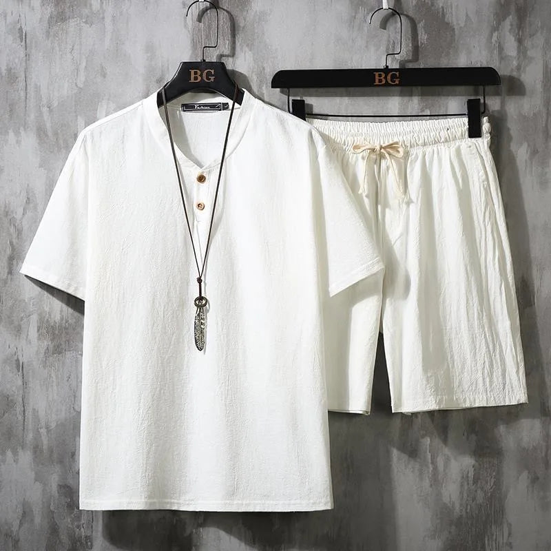 2023 Summer New Men's Classic Fashion Cotton and Linen Two-Piece Men's Leisure Loose Comfortable Large Size High-Quality Suit