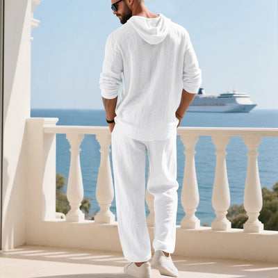 Man's 2pcs Set, 8 colors Linen European and American new summer men's fashion pure color casual Long-sleeved Shirt & Pants suit