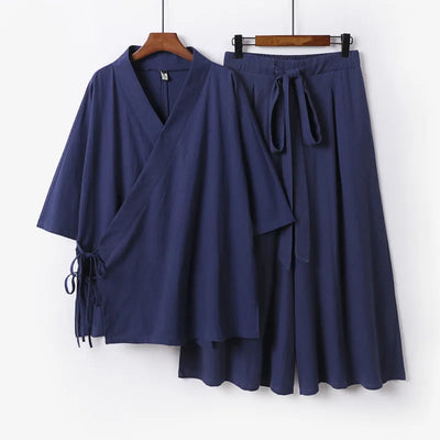 2026 Chinese Style Men's Linen Suit Tang Style Zen Style Hanfu Taoist Long Robe Top Pants Cotton and Linen Loose Two-piece Set