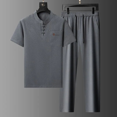 2025 Summer New Fashion Trend Breathable Cotton and Linen Suit Men's Leisure Loose Sports Large Size High Quality Two-Piece Set