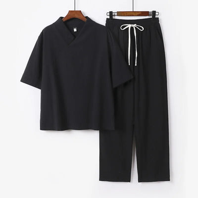 Linen Sets Men Sprint Summer T-shirt Pants Suits Casual Solid Color Suits Male Plus Size 9XL Chinese Traditional Style Sets