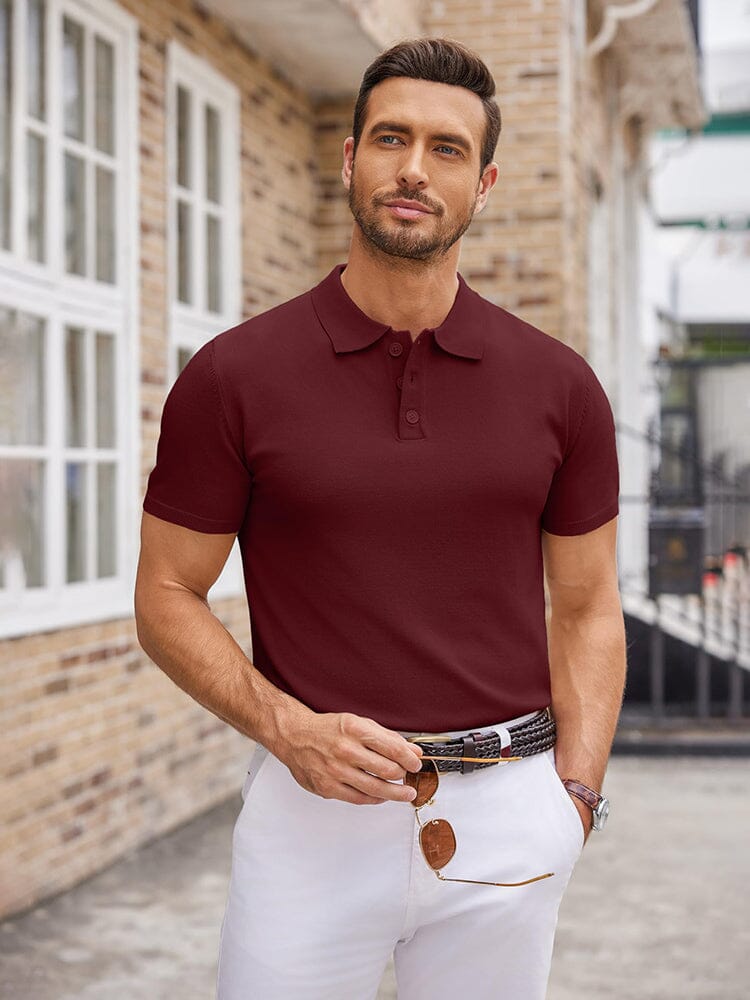 Classic Solid Color Knit Polo Shirt