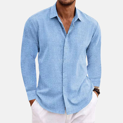 Men's Linen Single Breasted Plain Long Sleeve Shirt