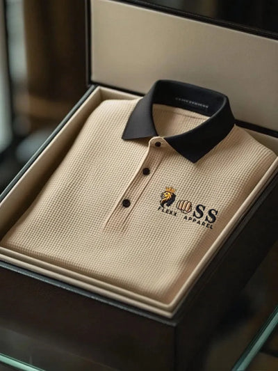 Men's Fashion Business Style Letter Printed Waffle Casual Short Sleeve POLO Shirt
