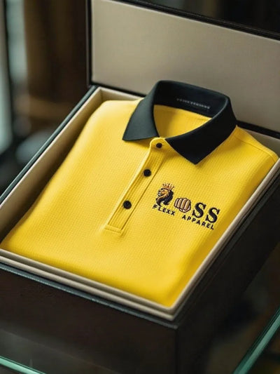 Men's Fashion Business Style Letter Printed Waffle Casual Short Sleeve POLO Shirt