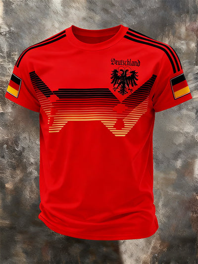 Men's Fashion German Football Team Fan Print Crew Neck T-Shirt