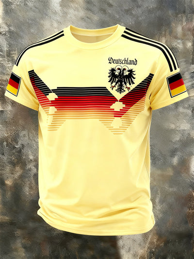 Men's Fashion German Football Team Fan Print Crew Neck T-Shirt