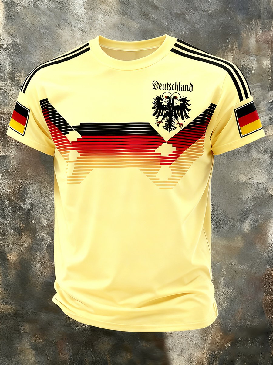 Men's Fashion German Football Team Fan Print Crew Neck T-Shirt