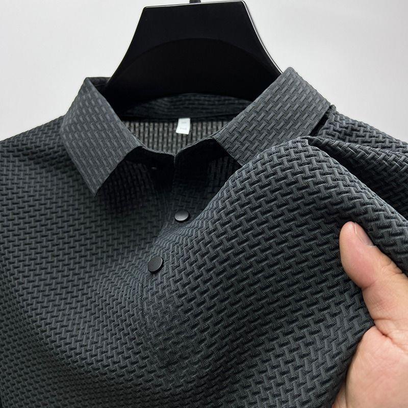Men's Daily Breathable Button Short Sleeve Solid Polo Shirt