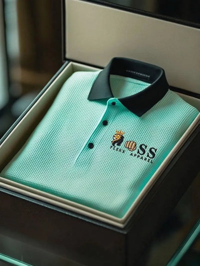 Men's Fashion Business Style Letter Printed Waffle Casual Short Sleeve POLO Shirt