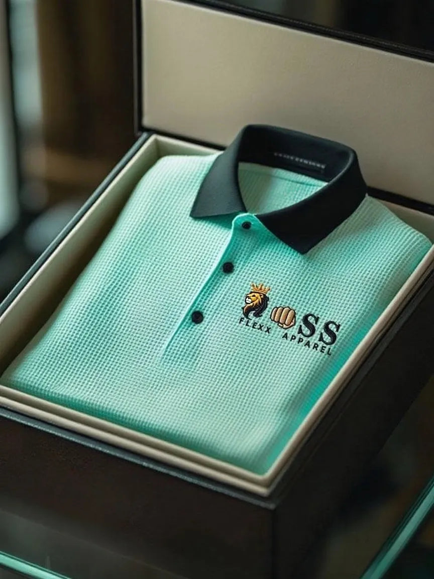 Men's Fashion Business Style Letter Printed Waffle Casual Short Sleeve POLO Shirt