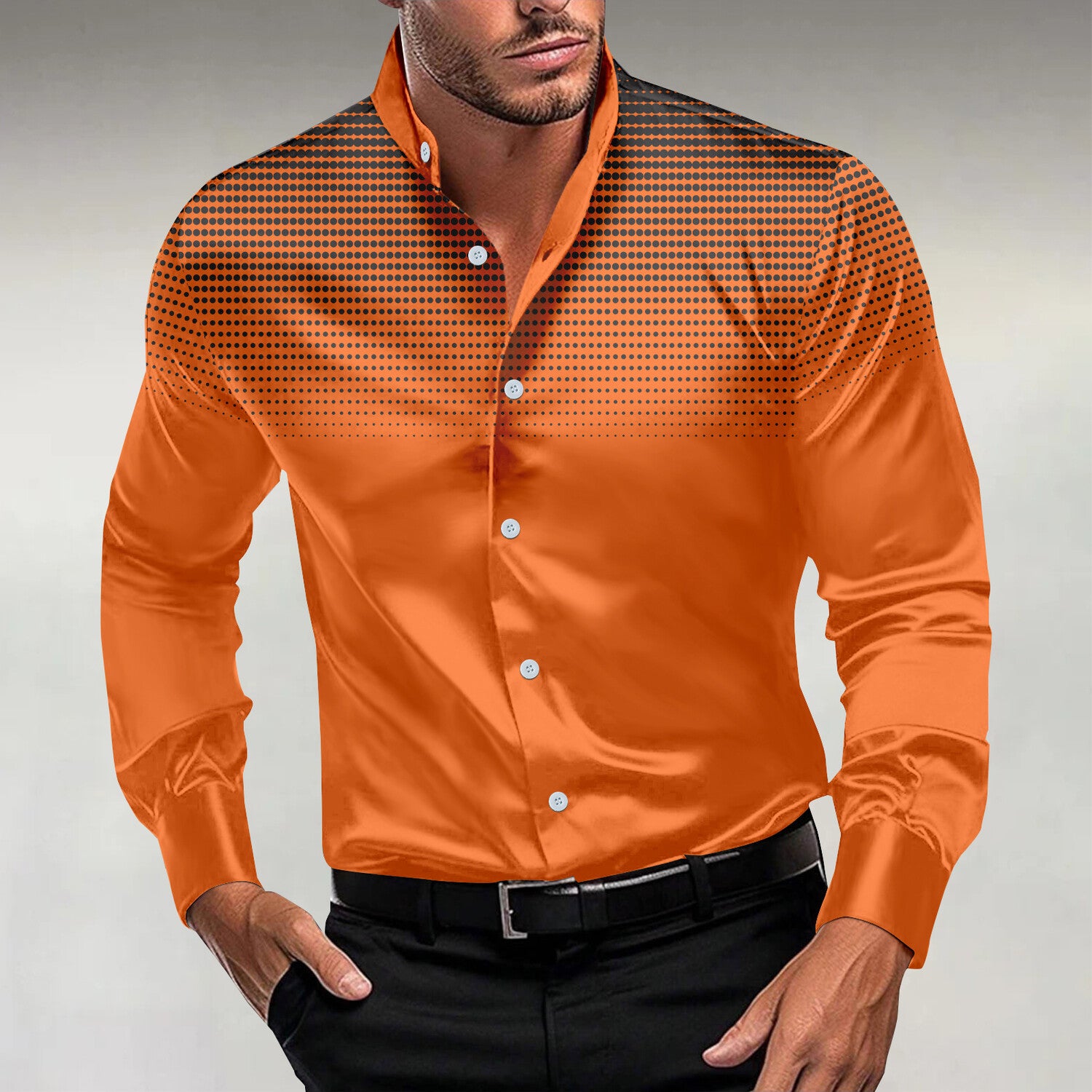 Men's Casual Dots Print Stand Collar Long Sleeve Shirt