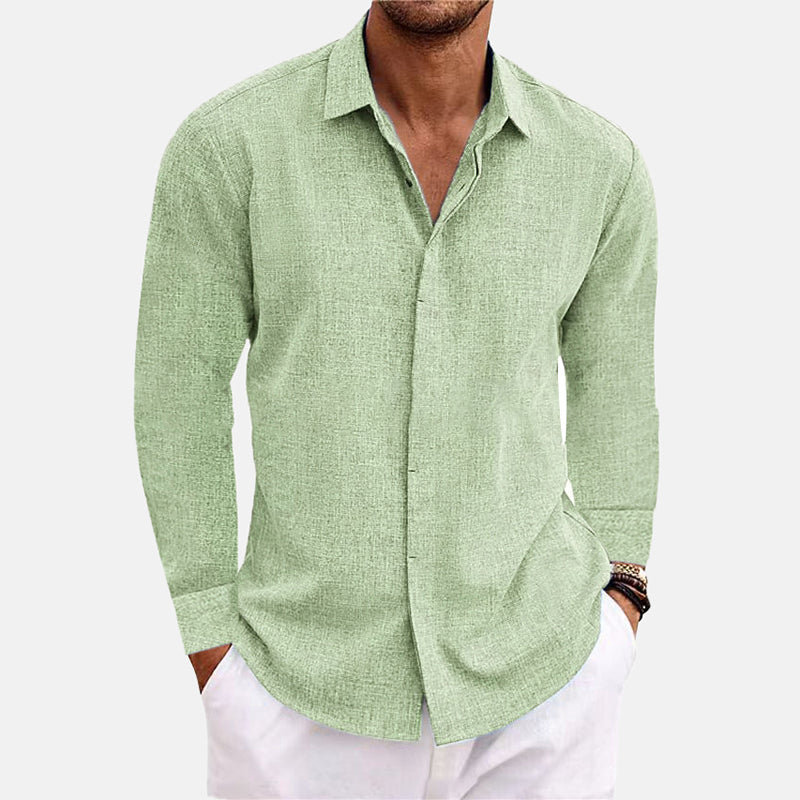 Men's Linen Single Breasted Plain Long Sleeve Shirt