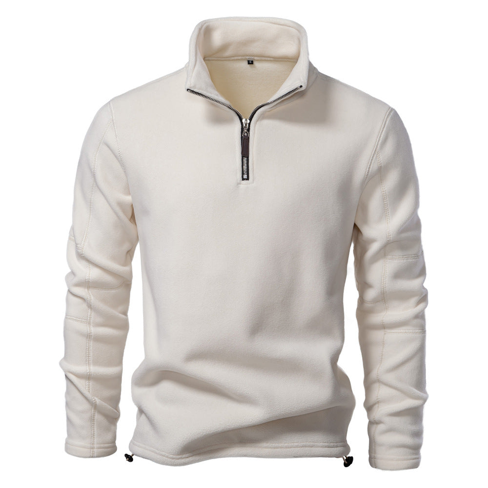 Men's Stand Collar Zip Long Sleeve Polar Fleece Sweatshirt