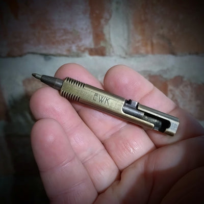 Brass retro mini bolt action pen - Writing tool. Golf scorecard pen. EDC, pocket carry. Camping kit gift.