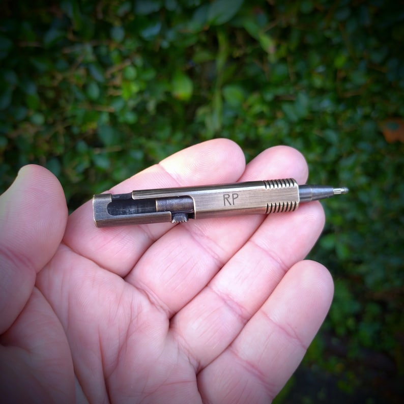 Brass retro mini bolt action pen - Writing tool. Golf scorecard pen. EDC, pocket carry. Camping kit gift.