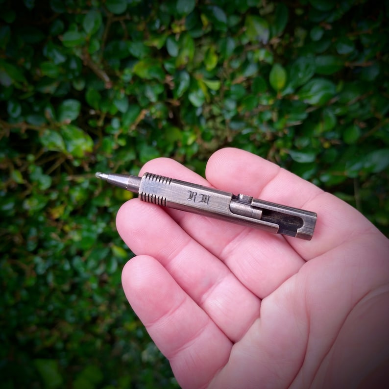Brass retro mini bolt action pen - Writing tool. Golf scorecard pen. EDC, pocket carry. Camping kit gift.