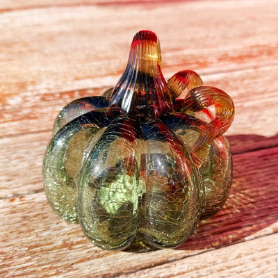 Handmade Glass Pumpkin, Green with Brown Stem, Desk Decoration, Gift for Thanksgiving, Mother's Day Gift, Gift Idea, Glass Ornaments