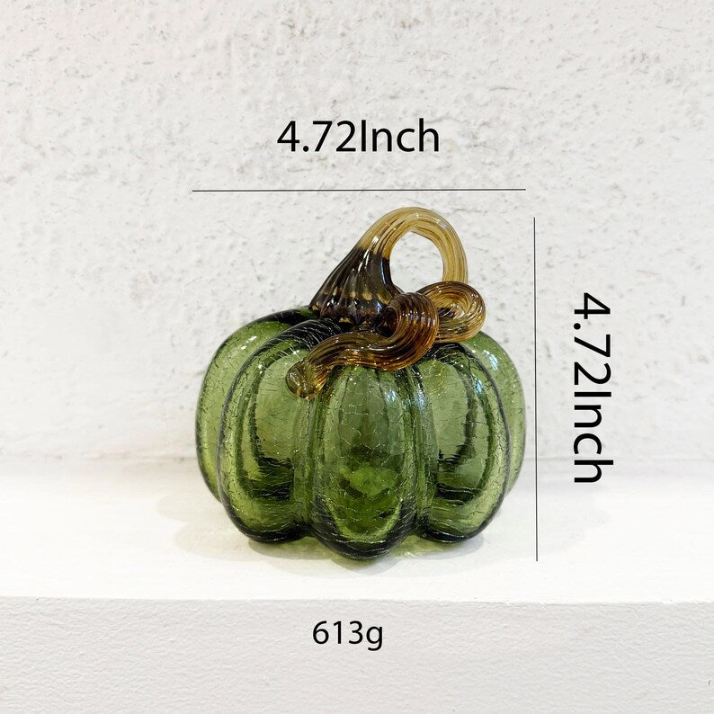Handmade Glass Pumpkin, Green with Brown Stem, Desk Decoration, Gift for Thanksgiving, Mother's Day Gift, Gift Idea, Glass Ornaments