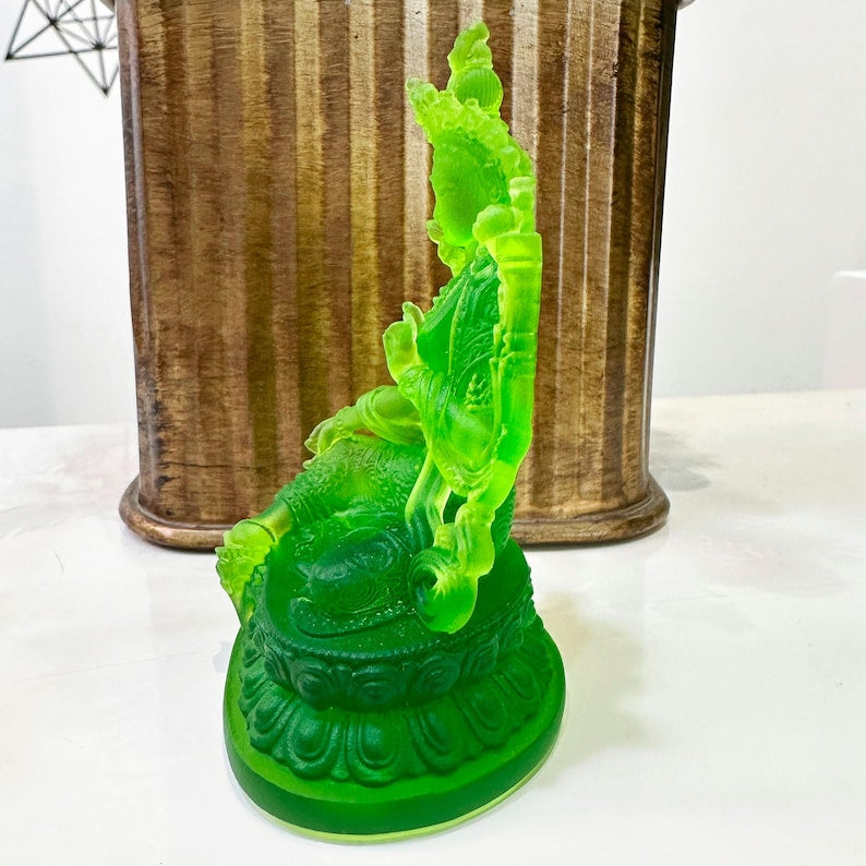 Handmade Glass Green Tara Statue, Handmade Ornaments, Buddhist Altar Decor, Spiritual Gift for Friends, Mindful Meditation Gift