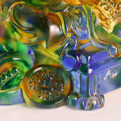 Handcrafted Glass Happy Buddha Statue: Colorful Dragon Chair Ornament, Personalized Gift, Gift for Mom