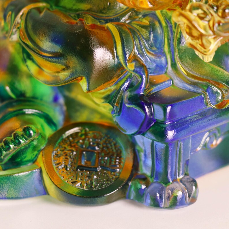 Handcrafted Glass Happy Buddha Statue: Colorful Dragon Chair Ornament, Personalized Gift, Gift for Mom