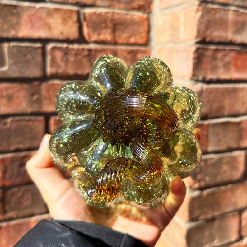 Handmade Glass Pumpkin, Green with Brown Stem, Desk Decoration, Gift for Thanksgiving, Mother's Day Gift, Gift Idea, Glass Ornaments