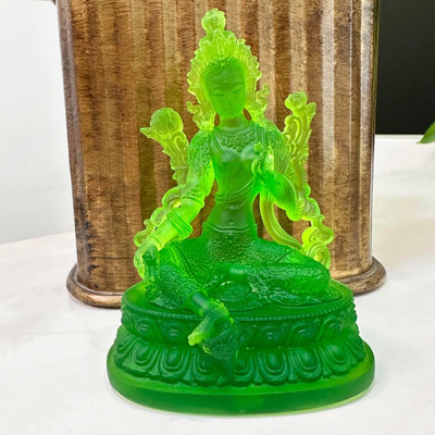 Handmade Glass Green Tara Statue, Handmade Ornaments, Buddhist Altar Decor, Spiritual Gift for Friends, Mindful Meditation Gift