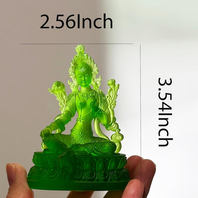 Handmade Glass Green Tara Statue, Handmade Ornaments, Buddhist Altar Decor, Spiritual Gift for Friends, Mindful Meditation Gift