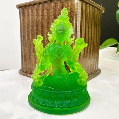 Handmade Glass Green Tara Statue, Handmade Ornaments, Buddhist Altar Decor, Spiritual Gift for Friends, Mindful Meditation Gift