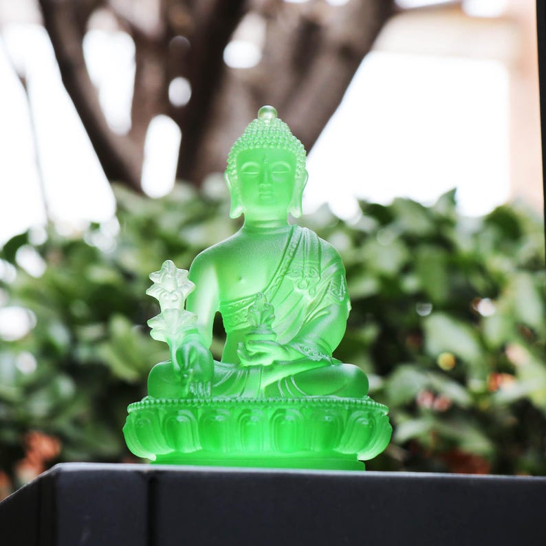 Handmade Glass Medicine Buddha Statue: Home Decor Gift