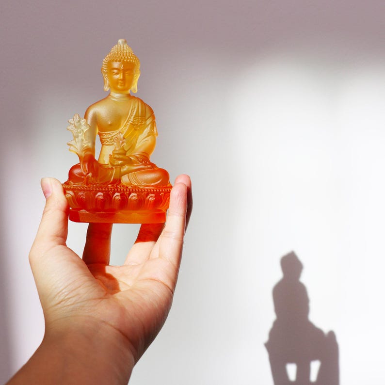 Handmade Glass Medicine Buddha Statue: Home Decor Gift