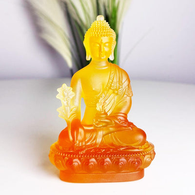 Handmade Glass Medicine Buddha Statue: Home Decor Gift