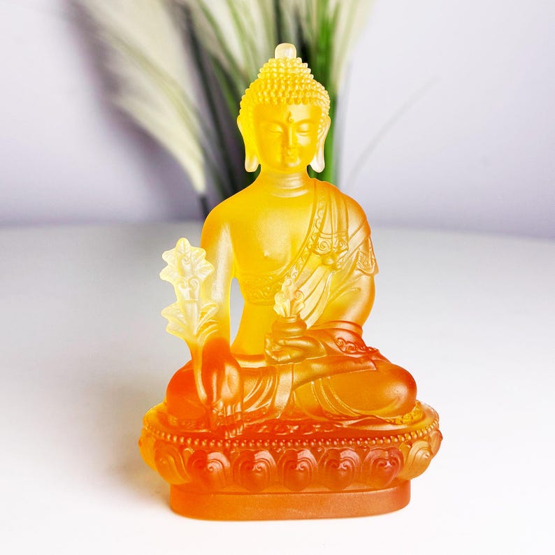 Handmade Glass Medicine Buddha Statue: Home Decor Gift