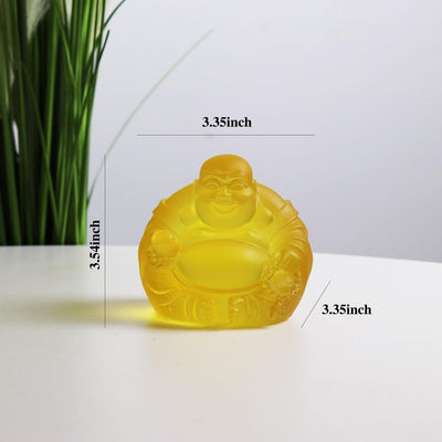 Yellow Glass Laughing Buddha Statue: Handmade Zen Decor