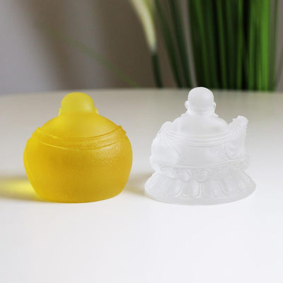 Yellow Glass Laughing Buddha Statue: Handmade Zen Decor